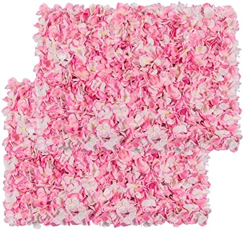 Artificial Flower Wall Panel 12 Pcs Silk Floral Backdrop Pink