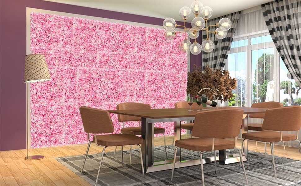 Artificial Flower Wall Panel 12 Pcs Silk Floral Backdrop Pink, alternate view 2