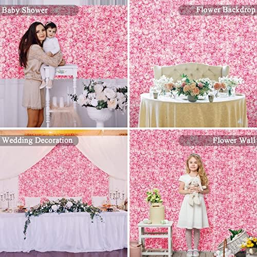 Artificial Flower Wall Panel 12 Pcs Silk Floral Backdrop Pink, alternate view 5