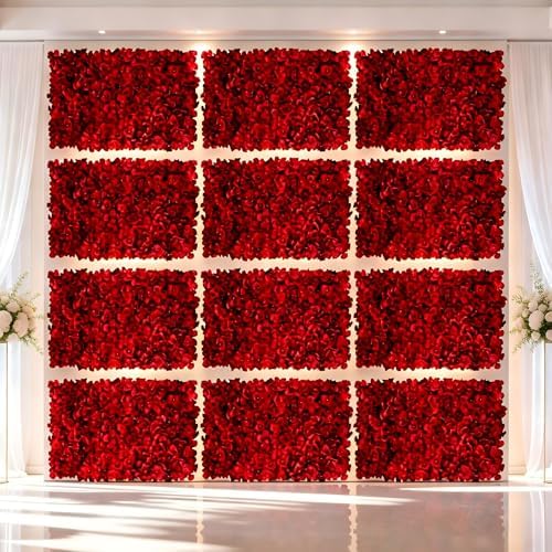 Artificial Flower Wall Panel: 24 x 16 Inch, Red, Set of 12 in 24 x 16 Inch in Red, alternate view 2