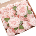 Artificial Flowers 16pcs 4" Blush Blooming Peonies Real Looking Foam Fake Peony with Stems for DIY Wedding
