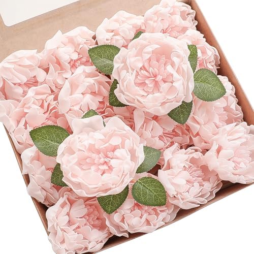 Artificial Flowers 16pcs 4" Blush Blooming Peonies Real Looking Foam Fake Peony with Stems for DIY Wedding