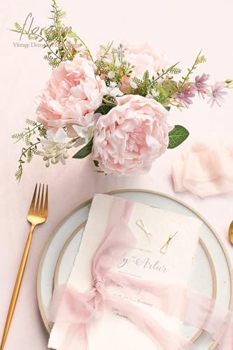 Artificial Flowers 16pcs 4" Blush Blooming Peonies Real Looking Foam Fake Peony with Stems for DIY Wedding, alternate view 2