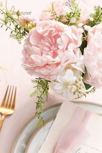 Artificial Flowers 16pcs 4" Blush Blooming Peonies Real Looking Foam Fake Peony with Stems for DIY Wedding, alternate view 3