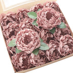 Artificial Flowers 16pcs 4" Dusty Rose Blooming Peonies Real Looking Foam Fake Peony with Stems for DIY Wedding