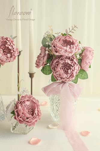 Artificial Flowers 16pcs 4" Dusty Rose Blooming Peonies Real Looking Foam Fake Peony with Stems for DIY Wedding, alternate