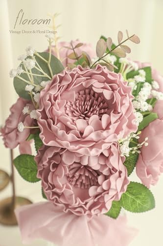 Artificial Flowers 16pcs 4" Dusty Rose Blooming Peonies Real Looking Foam Fake Peony with Stems for DIY Wedding, alternate