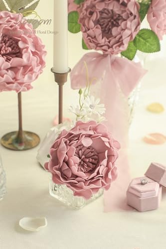 Artificial Flowers 16pcs 4" Dusty Rose Blooming Peonies Real Looking Foam Fake Peony with Stems for DIY Wedding, alternate