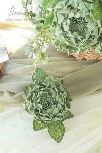 Artificial Flowers 16pcs 4" Elf Green Blooming Peonies Real Looking Foam Fake Peony with Stems for DIY Wedding, alternate