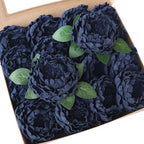 Artificial Flowers 16pcs 4" Navy Blue Blooming Peonies Real Looking Foam Fake Peony with Stems for DIY Wedding