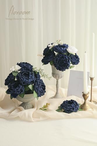 Artificial Flowers 16pcs 4" Navy Blue Blooming Peonies Real Looking Foam Fake Peony with Stems for DIY Wedding, alternate