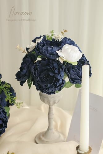 Artificial Flowers 16pcs 4" Navy Blue Blooming Peonies Real Looking Foam Fake Peony with Stems for DIY Wedding, alternate