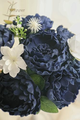 Artificial Flowers 16pcs 4" Navy Blue Blooming Peonies Real Looking Foam Fake Peony with Stems for DIY Wedding, alternate