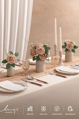 Artificial Flowers 25Pcs Almond Roses Decor w/Stems in Br-almond, alternate view 2