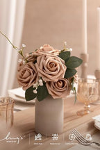 Artificial Flowers 25Pcs Almond Roses Decor w/Stems in Br-almond, alternate view 3