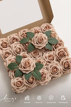 Artificial Flowers 25Pcs Almond Roses Decor w/Stems in Br-almond, alternate view 4