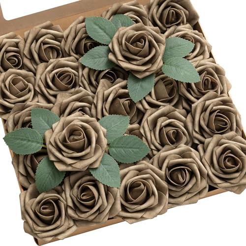 Artificial Flowers 25Pcs Cappuccino Roses Decor w/Stems in Br-cappuccino