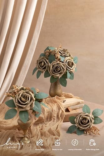 Artificial Flowers 25Pcs Cappuccino Roses Decor w/Stems in Br-cappuccino, alternate view 2