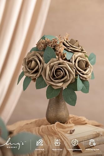 Artificial Flowers 25Pcs Cappuccino Roses Decor w/Stems in Br-cappuccino, alternate view 3