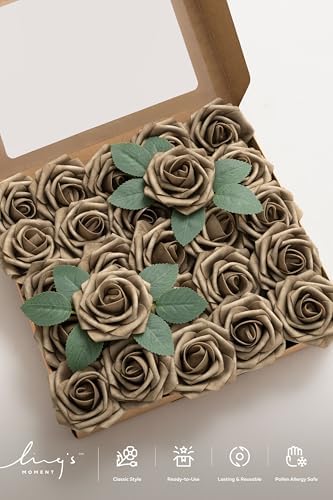 Artificial Flowers 25Pcs Cappuccino Roses Decor w/Stems in Br-cappuccino, alternate view 4