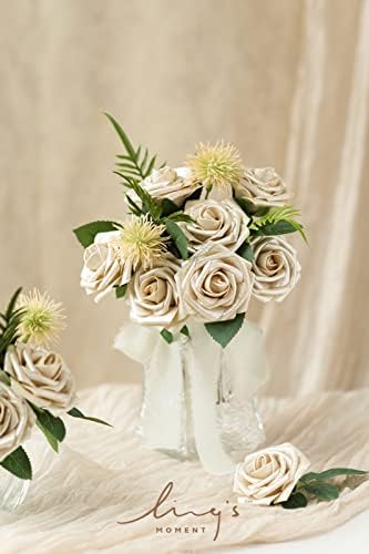 Artificial Flowers 25Pcs Champagne Gold Roses Decor w/Stems in Gld- Champagne Gold Rose, alternate view 2