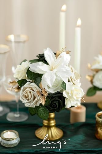 Artificial Flowers 25Pcs Champagne Gold Roses Decor w/Stems in Gld- Champagne Gold Rose, alternate view 3
