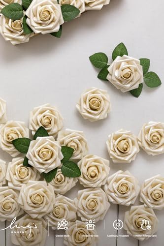 Artificial Flowers 25Pcs Champagne Gold Roses Decor w/Stems in Gld- Champagne Gold Rose, alternate view 4