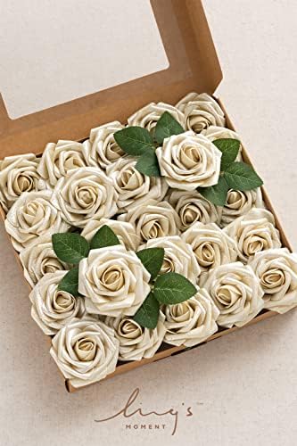Artificial Flowers 25Pcs Champagne Gold Roses Decor w/Stems in Gld- Champagne Gold Rose, alternate view 6