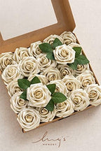 Artificial Flowers 25Pcs Champagne Gold Roses Decor w/Stems in Gld- Champagne Gold Rose, alternate view 6