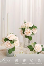Artificial Flowers 25Pcs Cream Roses Decor w/Stems in Wht- Cream, alternate view 2