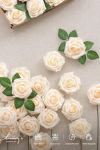 Artificial Flowers 25Pcs Cream Roses Decor w/Stems in Wht- Cream, alternate view 3