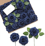 Artificial Flowers 25Pcs Deep Navy Blue Roses Decor w/Stems in Blu- Navy Blue