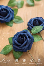 Artificial Flowers 25Pcs Deep Navy Blue Roses Decor w/Stems in Blu- Navy Blue, alternate view 2