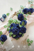 Artificial Flowers 25Pcs Deep Navy Blue Roses Decor w/Stems in Blu- Navy Blue, alternate view 3