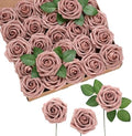 Artificial Flowers 25Pcs Dusty Rose Roses Decor w/Stems in Pk- Dusty Rose