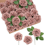 Artificial Flowers 25Pcs Dusty Rose Roses Decor w/Stems in Pk- Dusty Rose