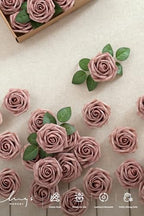 Artificial Flowers 25Pcs Dusty Rose Roses Decor w/Stems in Pk- Dusty Rose, alternate view 2