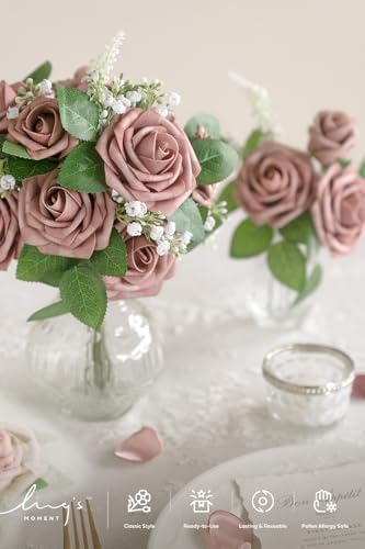 Artificial Flowers 25Pcs Dusty Rose Roses Decor w/Stems in Pk- Dusty Rose, alternate view 5