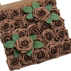 Artificial Flowers 25Pcs Earth Brown Roses Decor w/Stems in Br-earth Brown