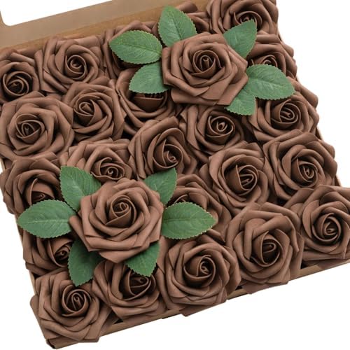 Artificial Flowers 25Pcs Earth Brown Roses Decor w/Stems in Br-earth Brown