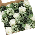 Artificial Flowers 25Pcs Emerald Green Roses Decor w/Stems in Gn- Emerald & Sage Green