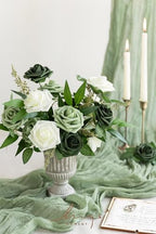 Artificial Flowers 25Pcs Emerald Green Roses Decor w/Stems in Gn- Emerald & Sage Green, alternate view 2