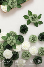 Artificial Flowers 25Pcs Emerald Green Roses Decor w/Stems in Gn- Emerald & Sage Green, alternate view 3