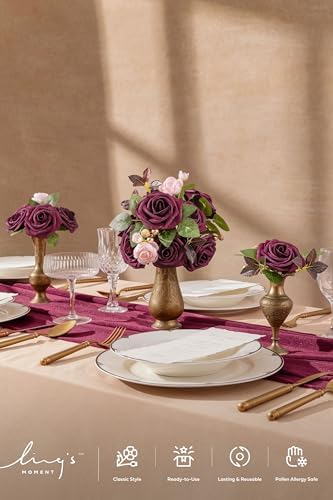 Artificial Flowers 25Pcs Marsala Roses Decor w/Stems in Rd-marsala, alternate view 2