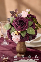 Artificial Flowers 25Pcs Marsala Roses Decor w/Stems in Rd-marsala, alternate view 3