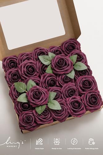 Artificial Flowers 25Pcs Marsala Roses Decor w/Stems in Rd-marsala, alternate view 4