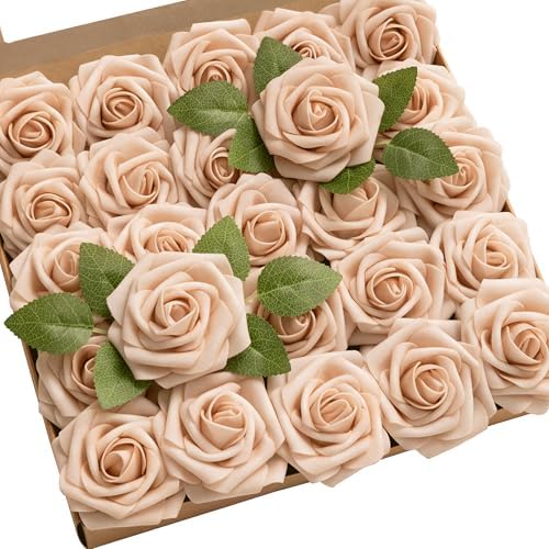 Artificial Flowers 25Pcs Nude Roses Decor w/Stems in Br-nude