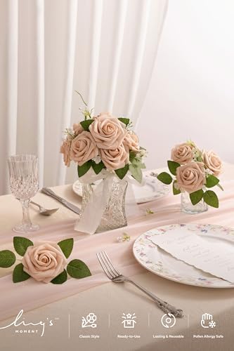 Artificial Flowers 25Pcs Nude Roses Decor w/Stems in Br-nude, alternate view 2