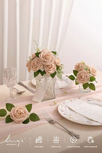 Artificial Flowers 25Pcs Nude Roses Decor w/Stems in Br-nude, alternate view 2
