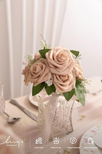 Artificial Flowers 25Pcs Nude Roses Decor w/Stems in Br-nude, alternate view 3